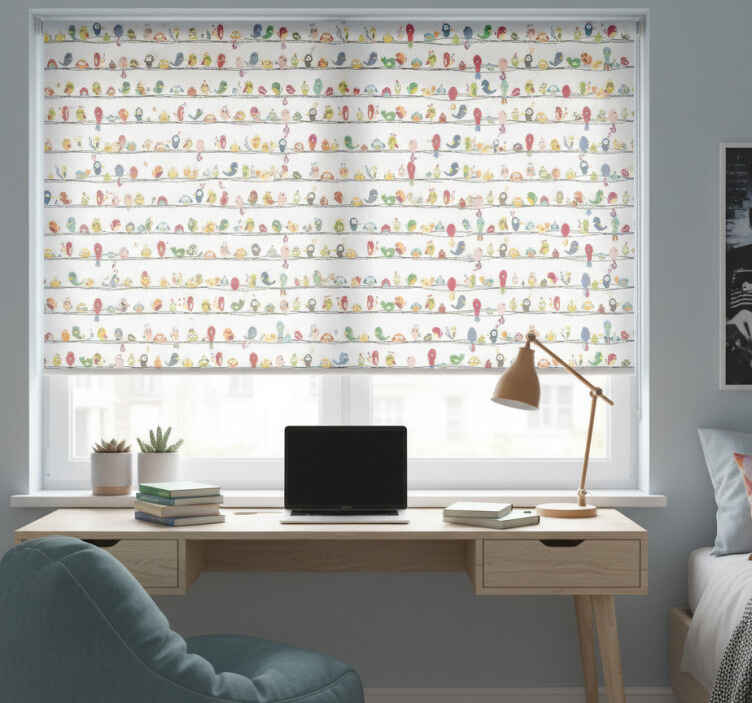 Estor enrollable juvenil vinilo mueble patrón pájaros - TenVinilo