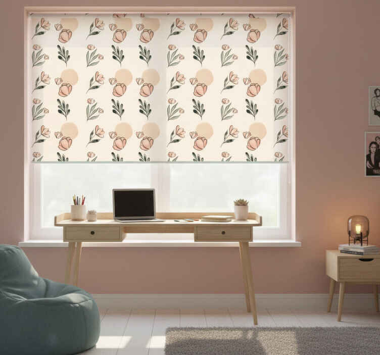 Rollo fenster beige mit modernen pastellblumen aquarell - TenStickers