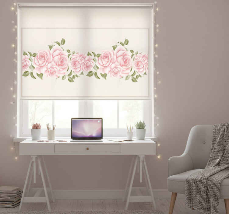 Rollo fenster beige mit vintage-rosenmuster in pink - TenStickers