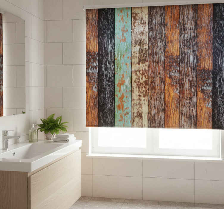 Toile fenêtre salle de bain carreaux en bois - TenStickers