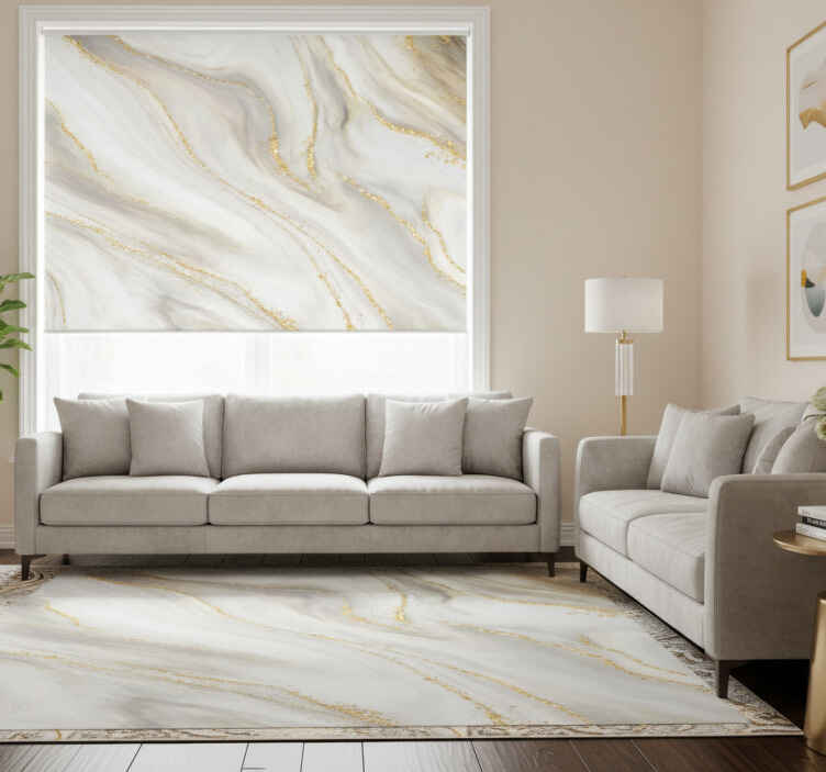 Cortina roller textura mármol blanco y dorado - TenVinilo
