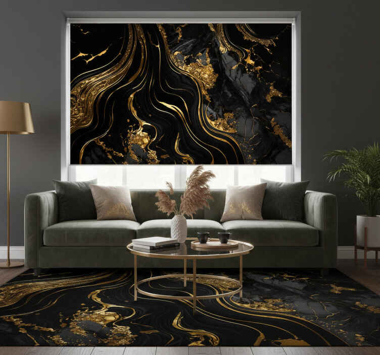 Cortina roller textura mármol negro y dorado - TenVinilo