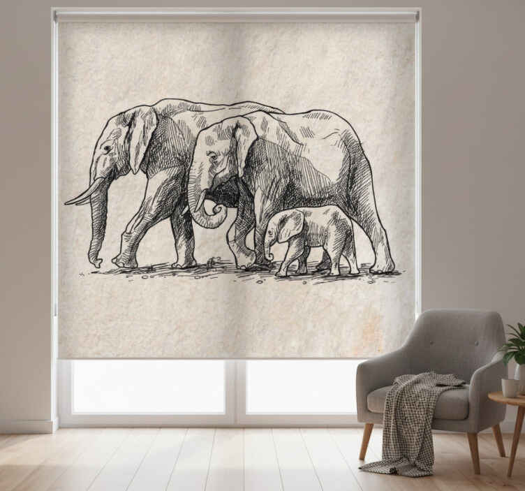 Rollo fenster tiere elefanten skizze - TenStickers