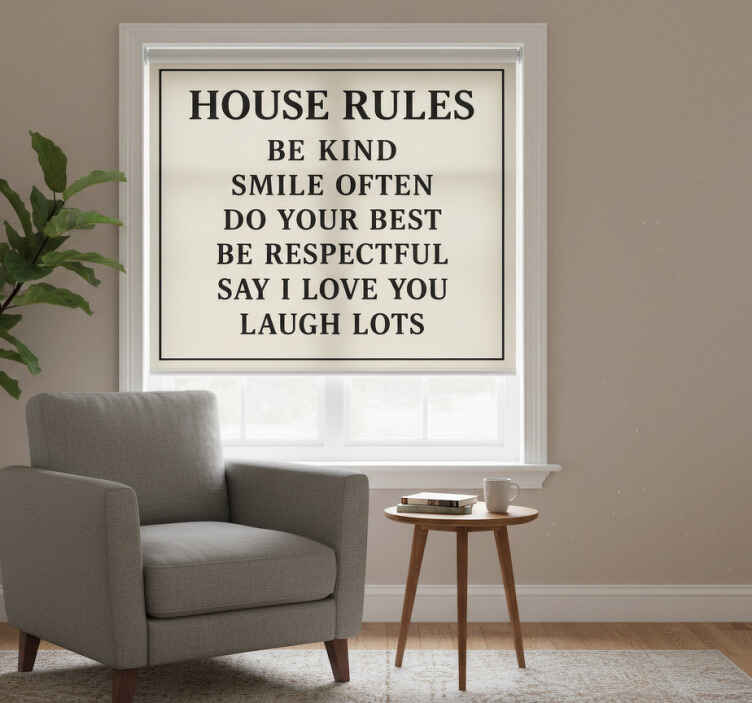 Cortina roller frase reglas básicas del hogar - TenVinilo