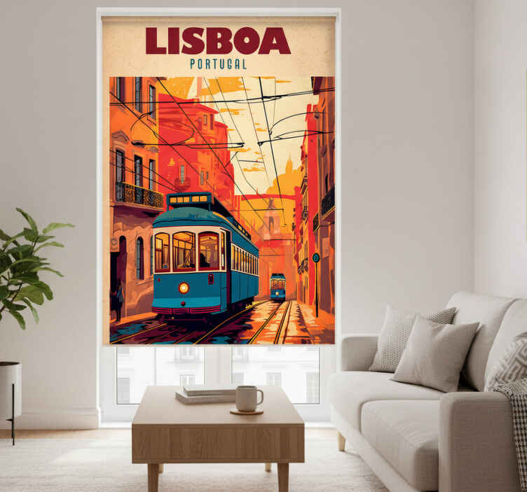 Toile fenêtre vintage illustration tram de lisbonne - TenStickers