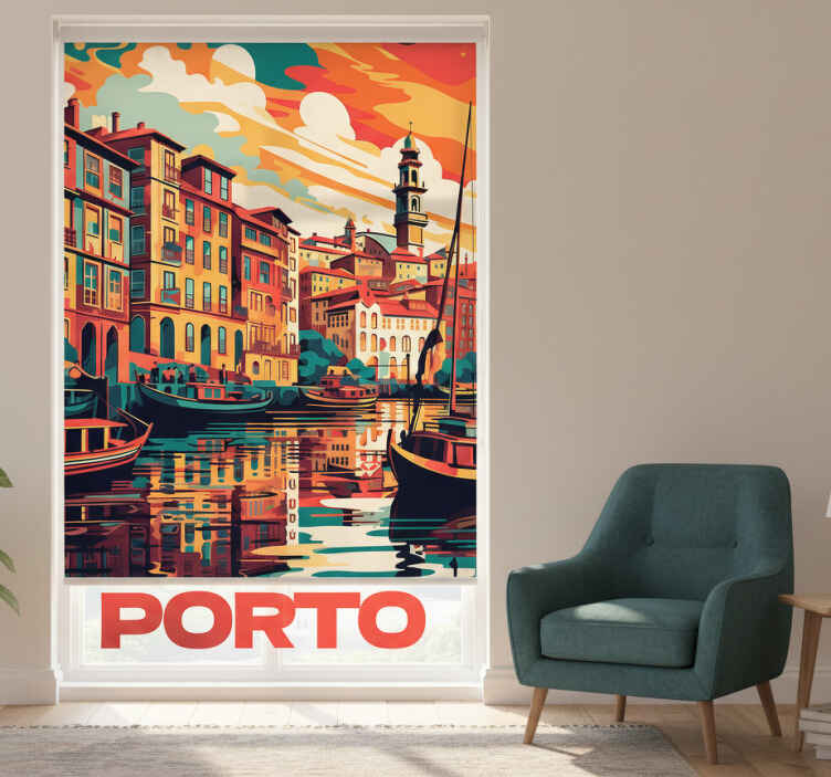 Toile fenêtre vintage affiche oporto vintage - TenStickers
