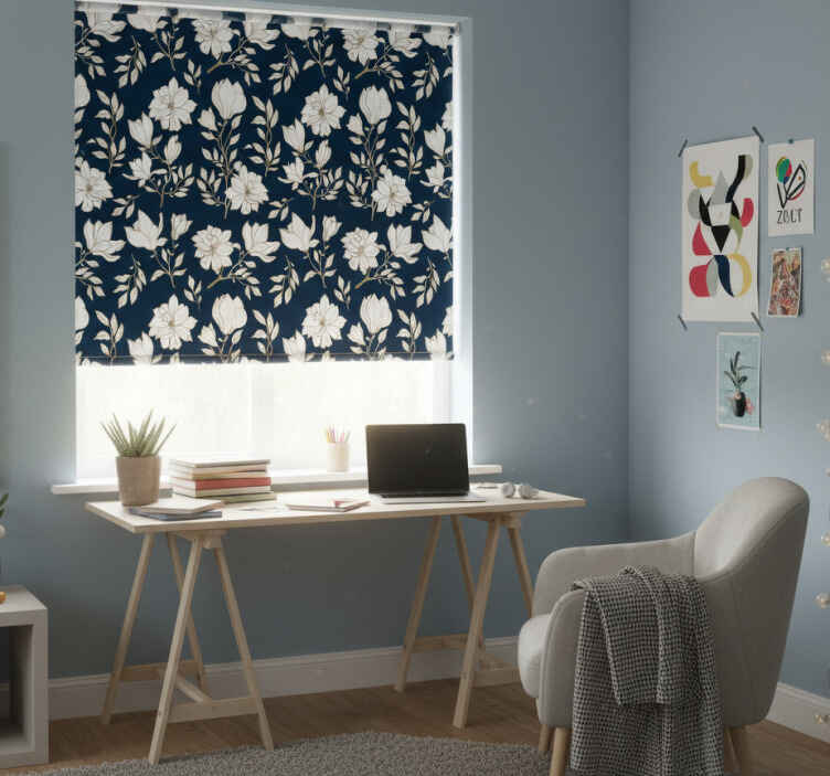 Rollo fenster schwarz mit weißem blumenmuster - TenStickers
