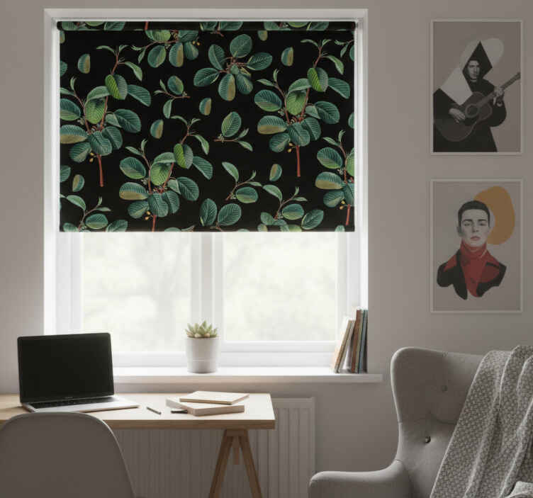 Rollo fenster schwarz mit grünen zweigen - TenStickers
