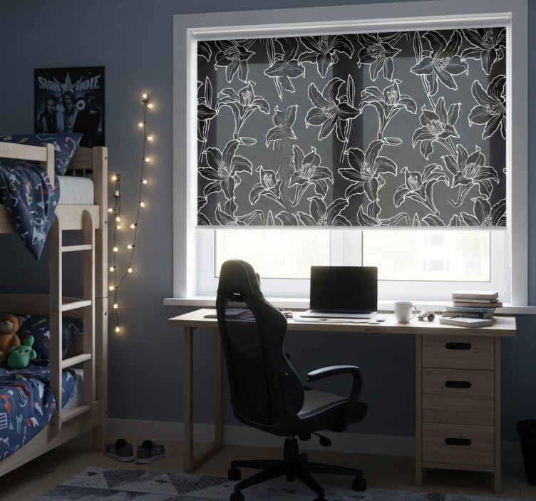Rollo fenster schwarz mit schwarz-weiß pflanzen - TenStickers