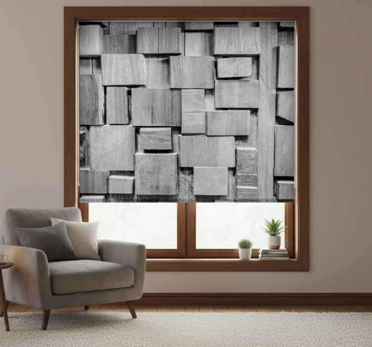 Toile fenêtre gris texture 3d planche bois foncé - TenStickers