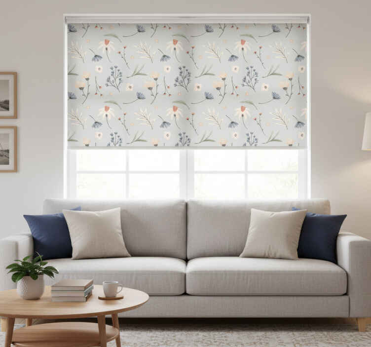 Toile fenêtre gris motif floral hamptons - TenStickers