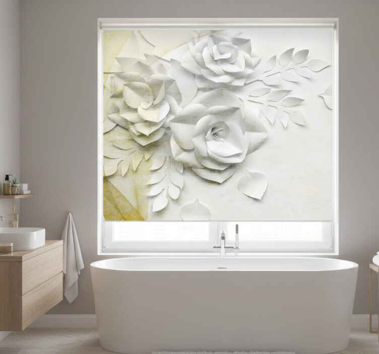 Estor enrollable baño flores blancas y doradas - TenVinilo