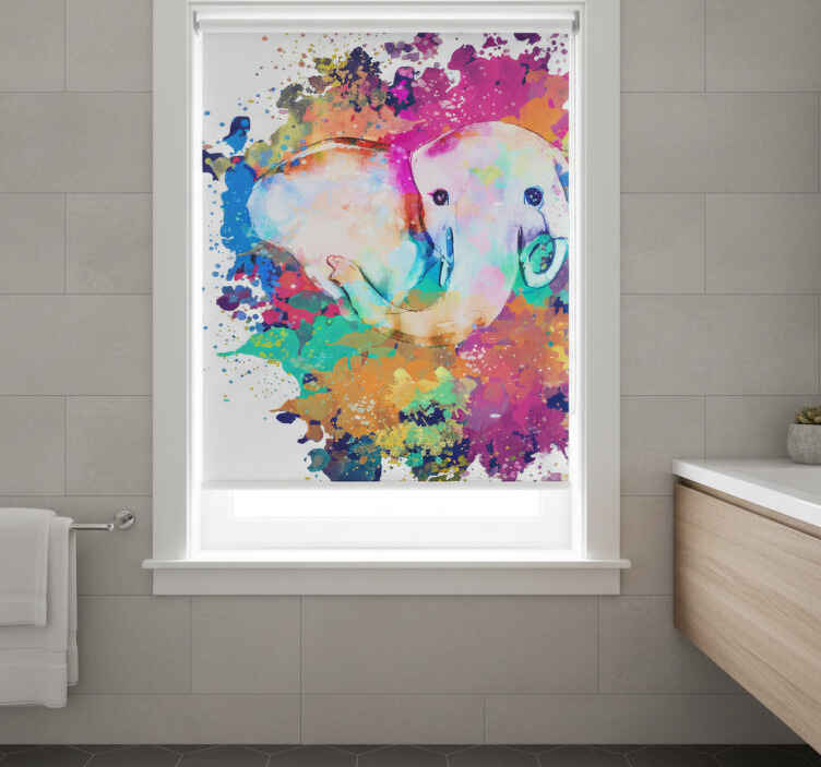Estor enrollable baño elefante de colores vivos - TenVinilo