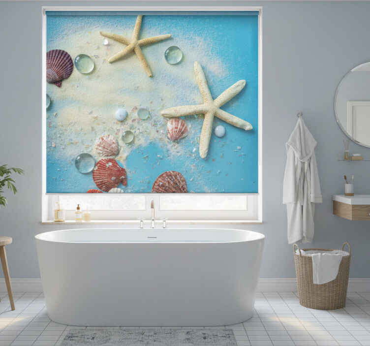 Estor enrollable baño estrella de mar en arena colorida - TenVinilo