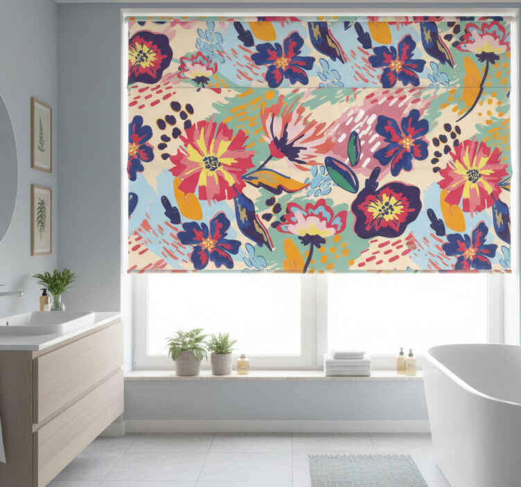 Estor enrollable baño moderno de flores pintadas - TenVinilo
