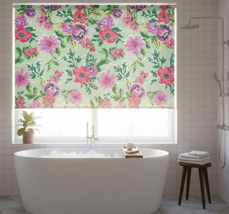 Estor enrollable baño mosaico de flores variadas - TenVinilo