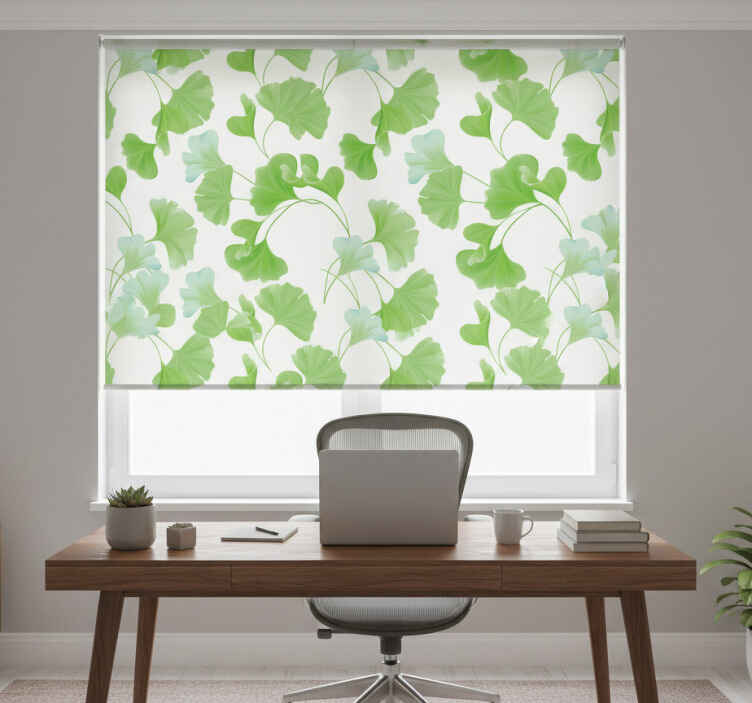 Office window roller blind in green ginkgo leaves - TenStickers