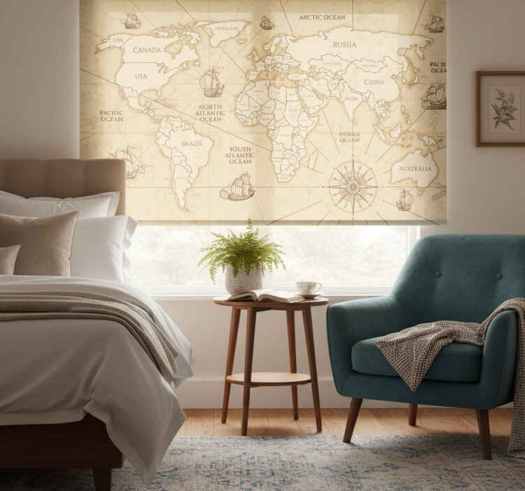Cortina roller mapamundi mural de mapa mundi sepia - TenVinilo