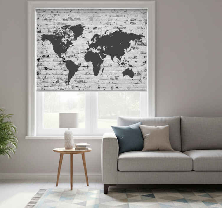 Rollo fenster weltkarte ziegelstein wandtapete - TenStickers