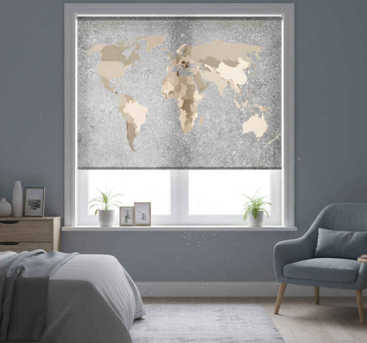 Estore de rolo do mapa mundial mapa-múndi retrô em cinza - TenStickers