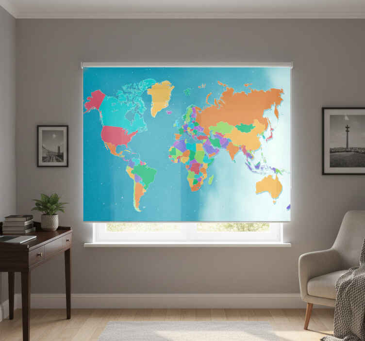 Estore de rolo do mapa mundial mapa-múndi político colorido - TenStickers