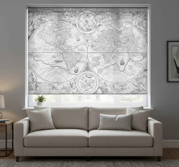 Cortina roller mapamundi mapas del mundo en gris - TenVinilo