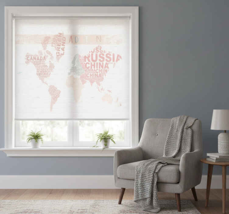Cortina roller mapamundi mapa mundial tonos pastel - TenVinilo