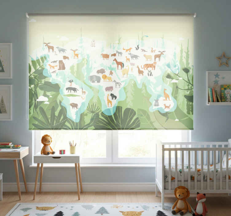 Cortina roller mapamundi mapa del mundo para niños - TenVinilo