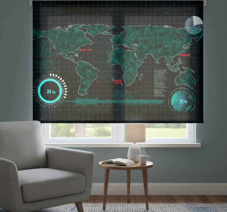 Cortina roller mapamundi mapa mundial futurista - TenVinilo