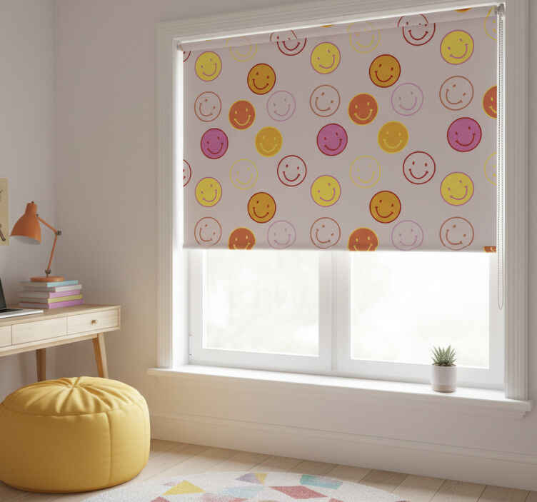 Rullgardin tonåringar rosa och gula smileys - Tenstickers