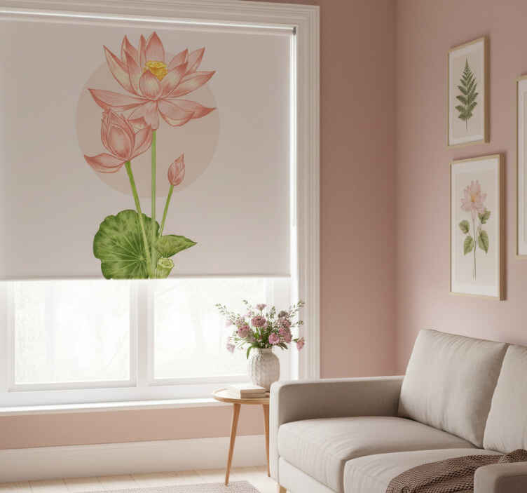 Flower roller blind with pink flowers - TenStickers