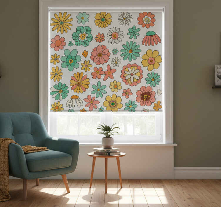 Estor de flores coleção floral colorida retrô dos anos 70 - TenStickers