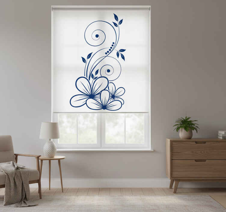 Rollo fenster blumen mit blauer blumenwirbel - TenStickers