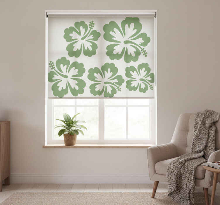 Estor de flores silhueta de hibiscos verde sálvia - TenStickers