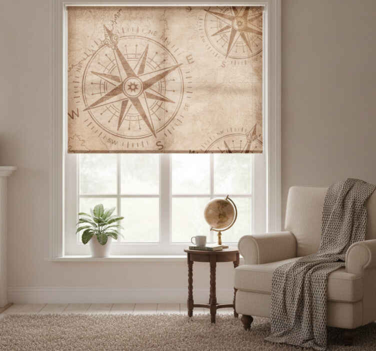 Rustic roller blind warm-toned vintage compass - TenStickers