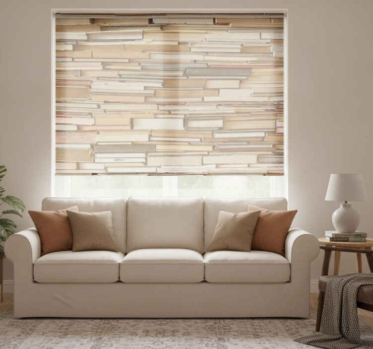 Rustic roller blind with stacked books design - TenStickers