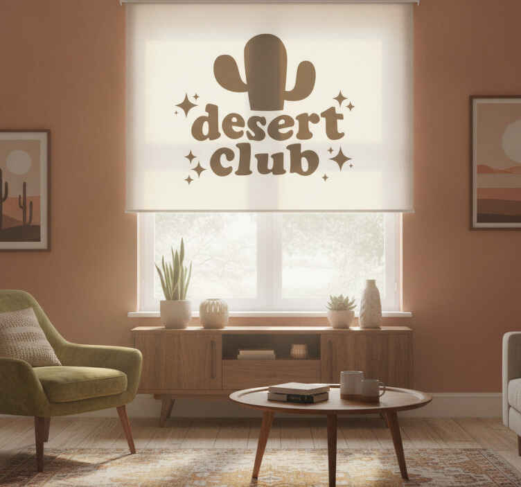 Rustic roller blind with psychedelic cactus design - TenStickers