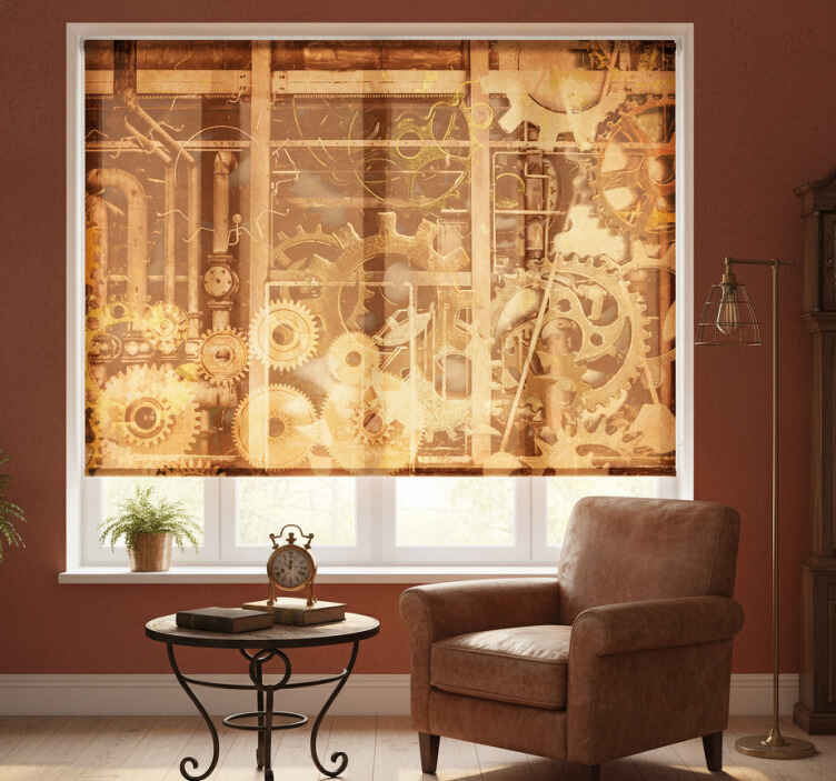 Rustic roller blind retro 3d industrial pipes gold - TenStickers