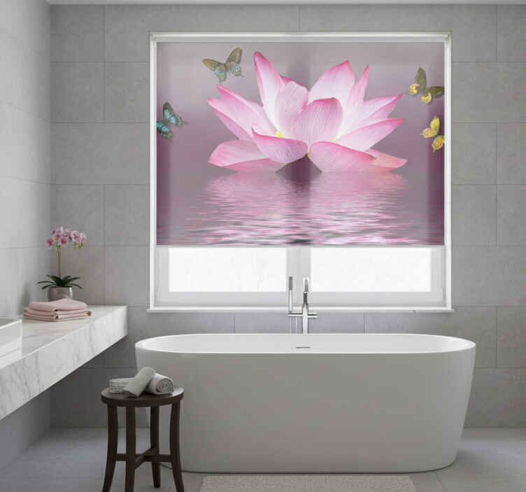 Zen roller blind pink lotus flower with butterflies - TenStickers