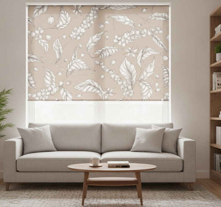 Brown roller blind with coffee plant design - TenStickers