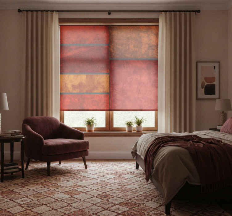 Red roller blind with textured patchwork design - TenStickers