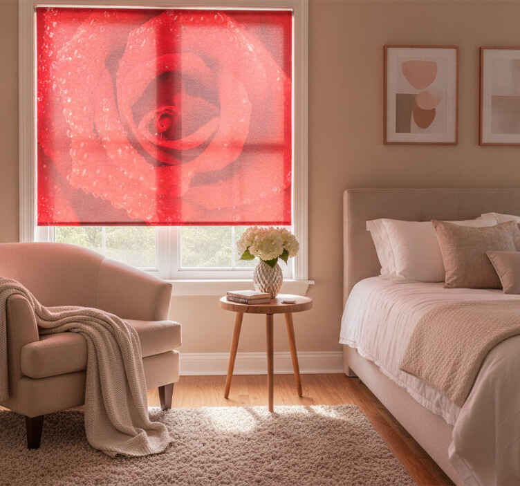 Toile fenêtre rouge fleur rose - TenStickers