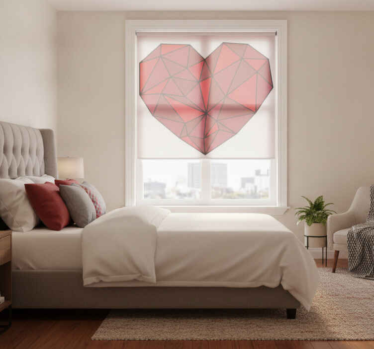 Red roller blind with geometric heart design - TenStickers