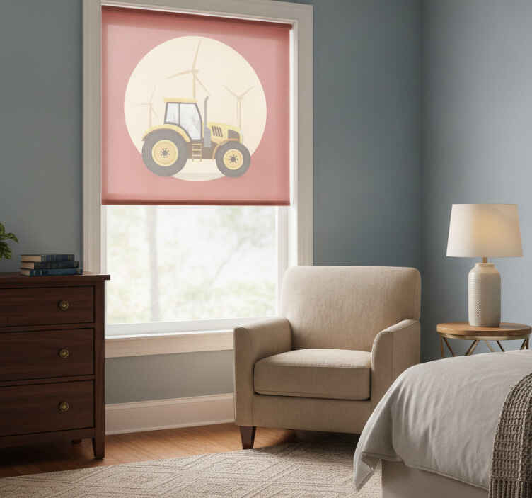 Red roller blind yellow and red tractor - TenStickers