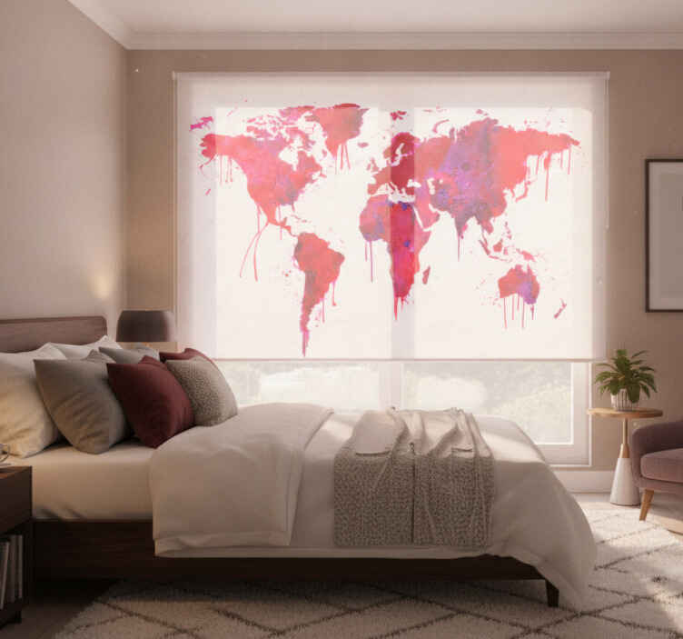 Red blind with red watercolor world map design - TenStickers