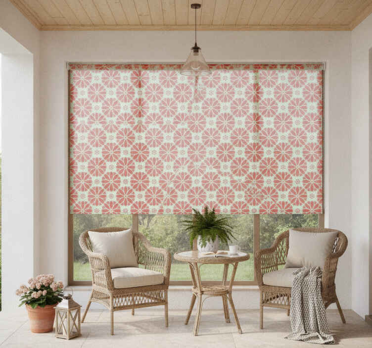Rolgordijn buitenshuis met bloemen geometrische motieven - TenStickers