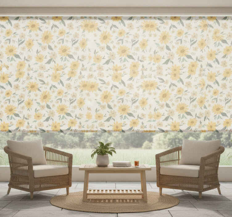 Rolgordijn buitenshuis met handgetekende zonnebloemen - TenStickers