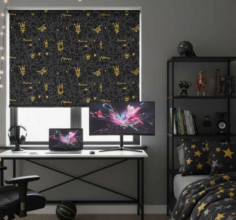 Rullgardin tonåringar svart och guld graffiti krona - Tenstickers