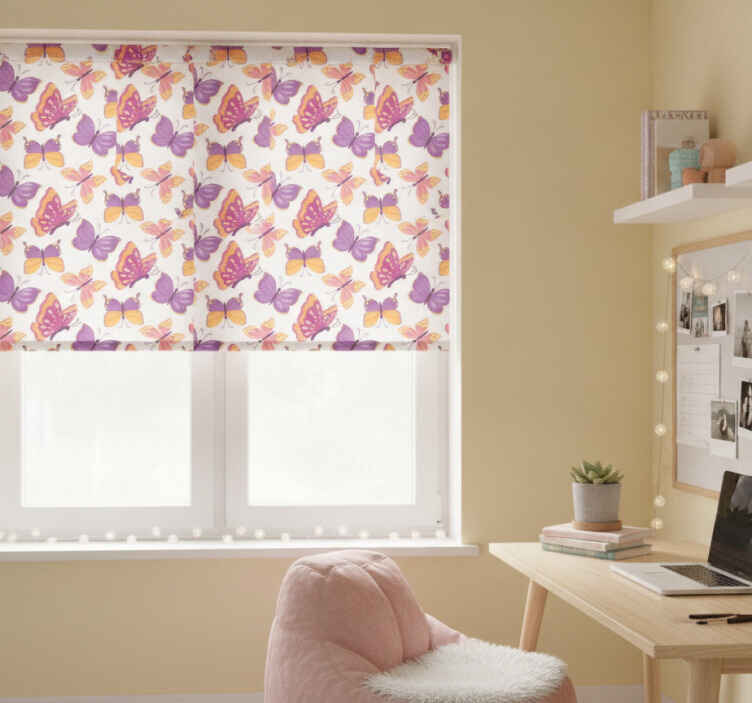 Rullgardin tonåringar gul och rosa fjärilmönster - Tenstickers