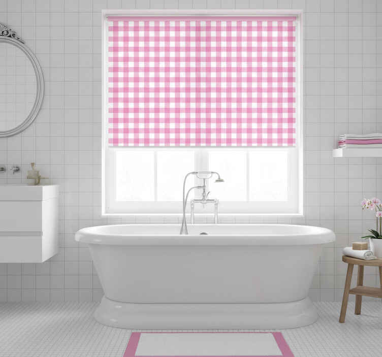 Estore de rolo casa de banho quadrados rosa e brancos - TenStickers